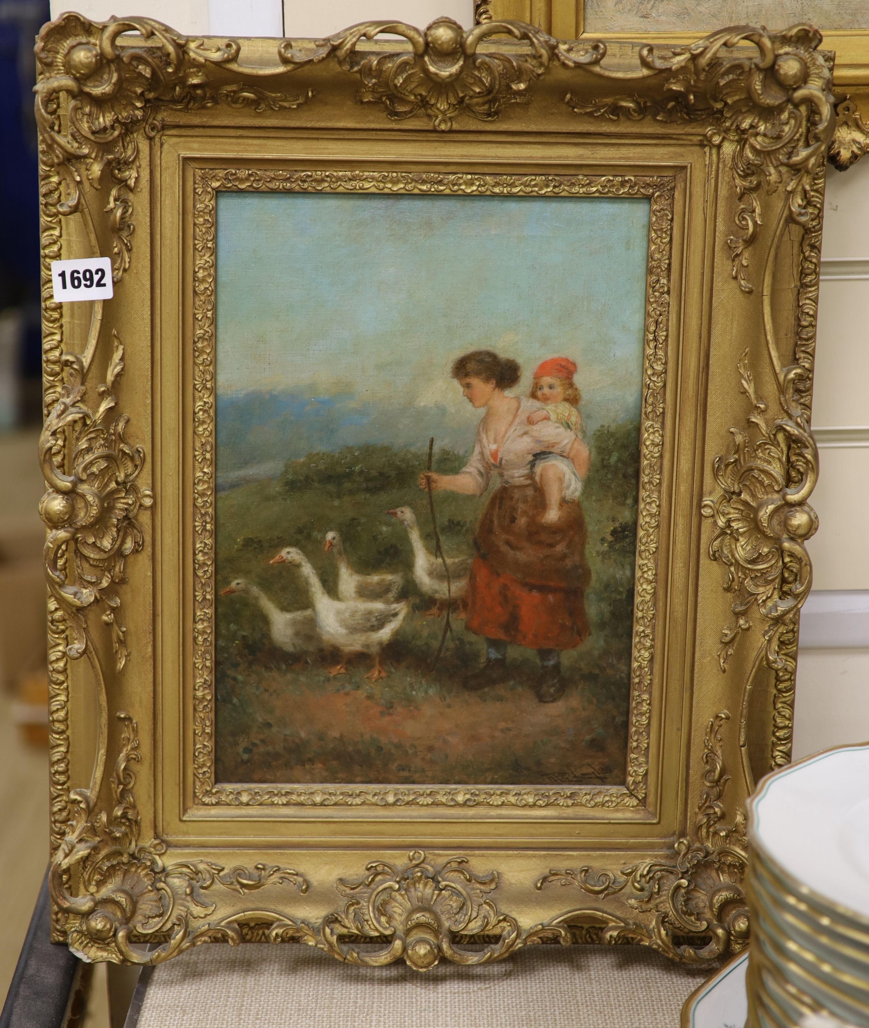 Mark William Langlois (19th C.), oil on canvas, The Goose girl, signed, 34 x 24cm.